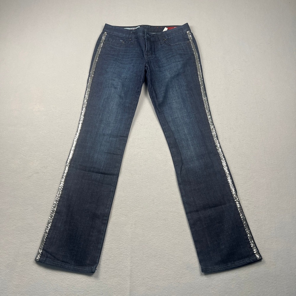 X2 Slim Straight Jeans Womens 10 Blue Low Rise Sequin Side Stripe Denim Glam